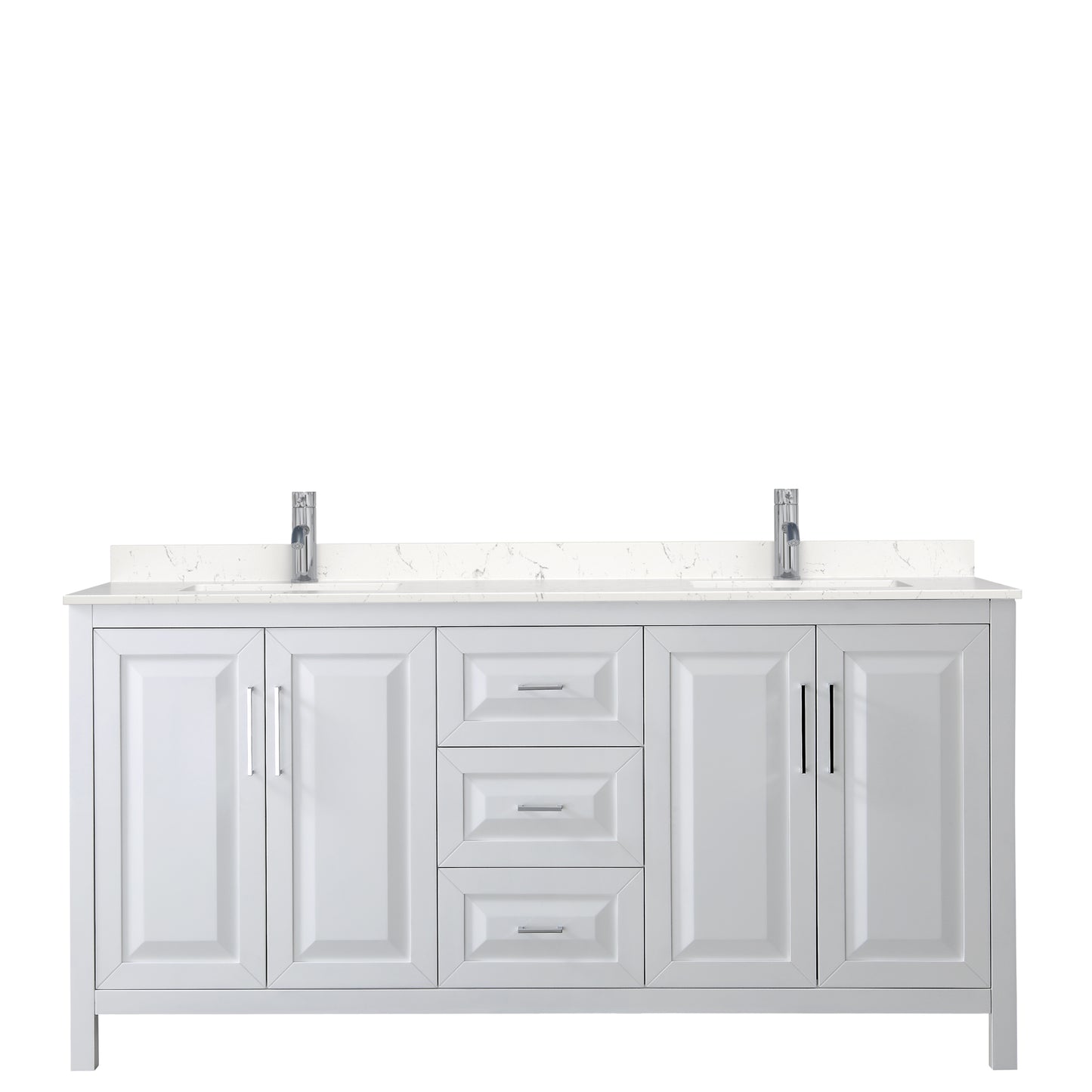 Daria 72" Double Vanity in White, Carrara Cultured Marble Top, Sinks