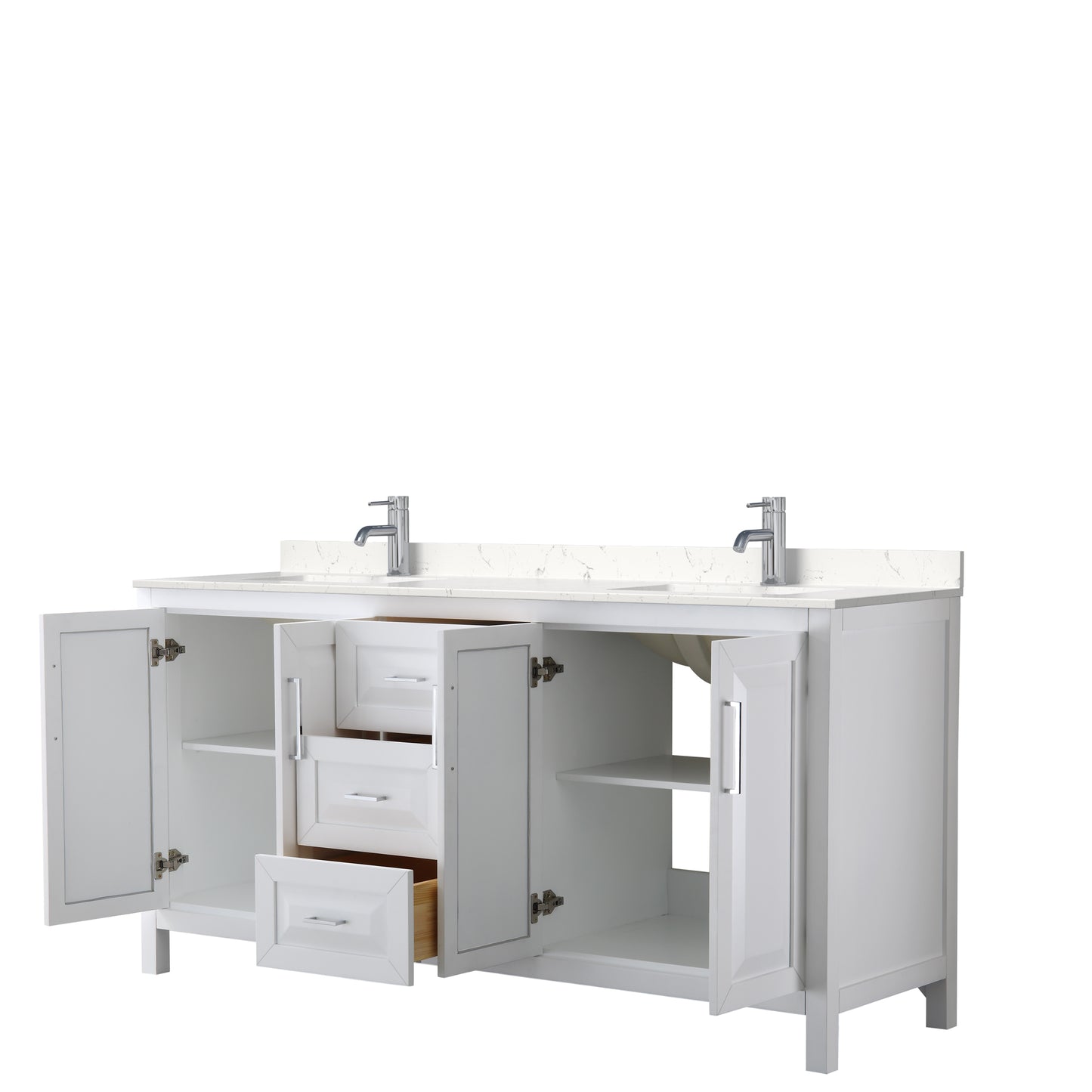 Daria 72" Double Vanity in White, Carrara Cultured Marble Top, Sinks