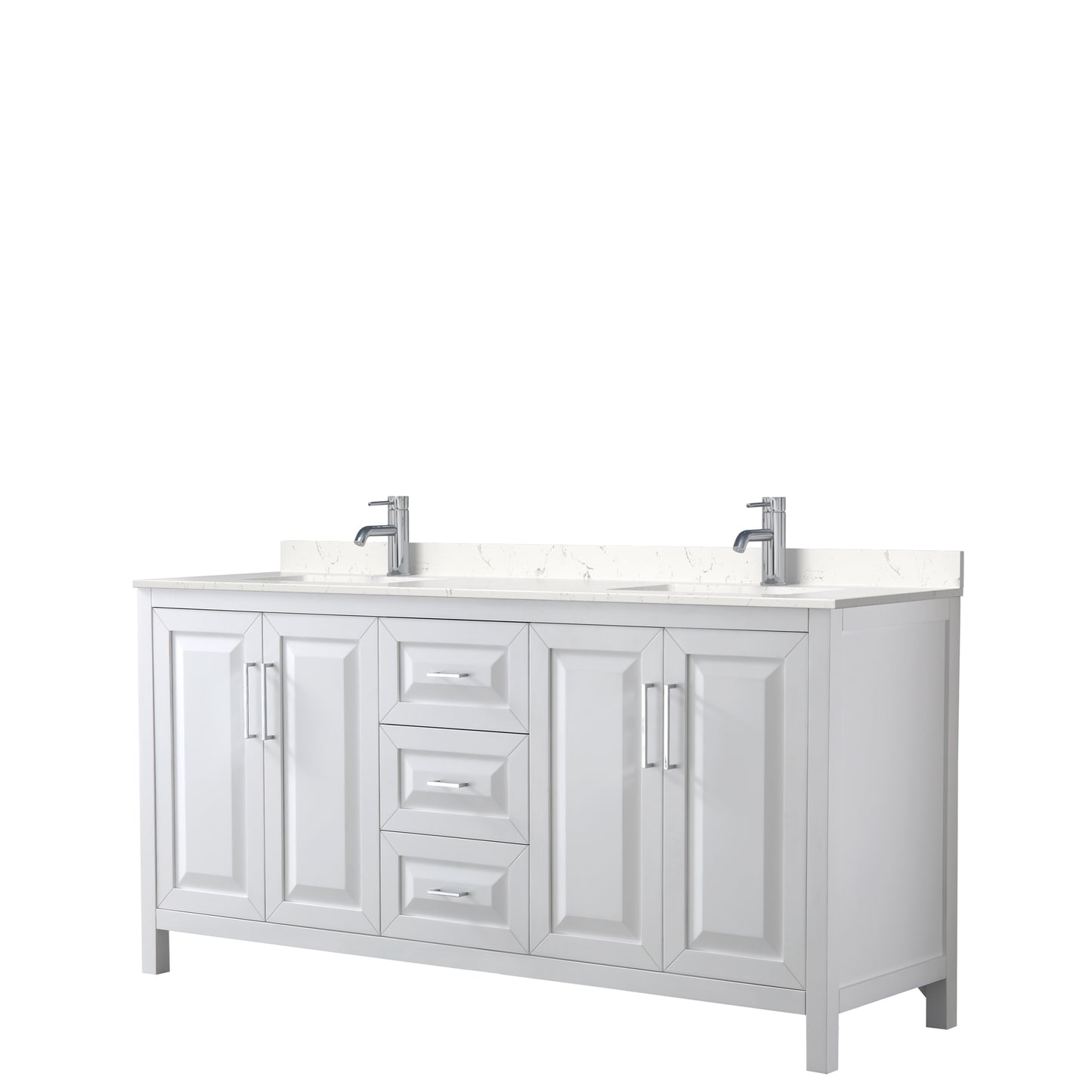 Daria 72" Double Vanity in White, Carrara Cultured Marble Top, Sinks