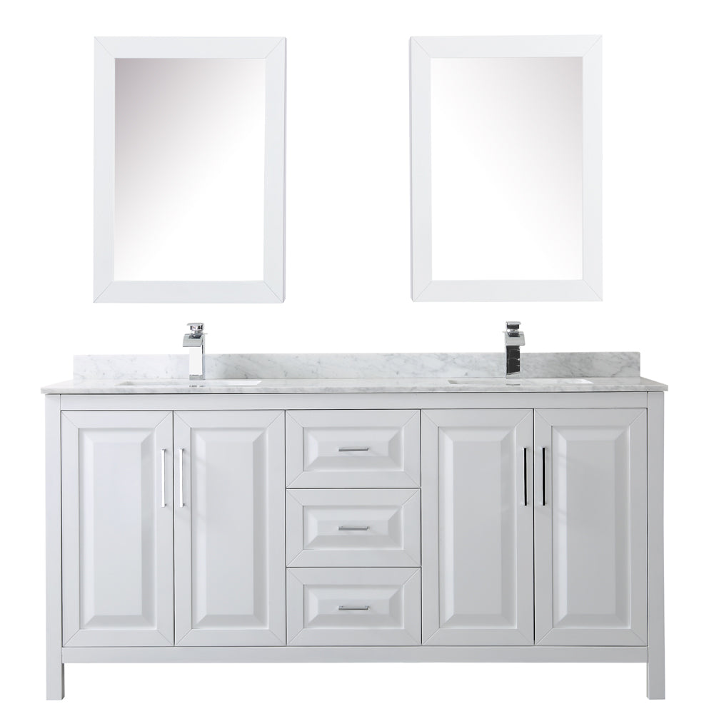 Daria 72" Double Vanity in White, Top, Square Sinks, Medicine Cabinets