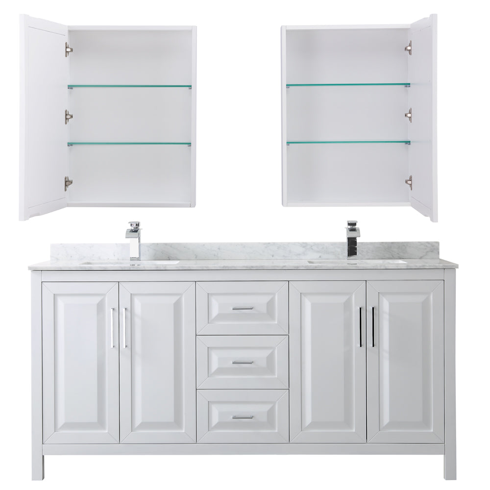 Daria 72" Double Vanity in White, Top, Square Sinks, Medicine Cabinets