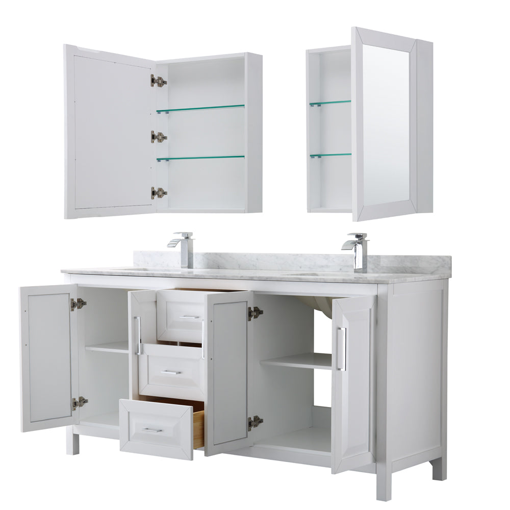 Daria 72" Double Vanity in White, Top, Square Sinks, Medicine Cabinets