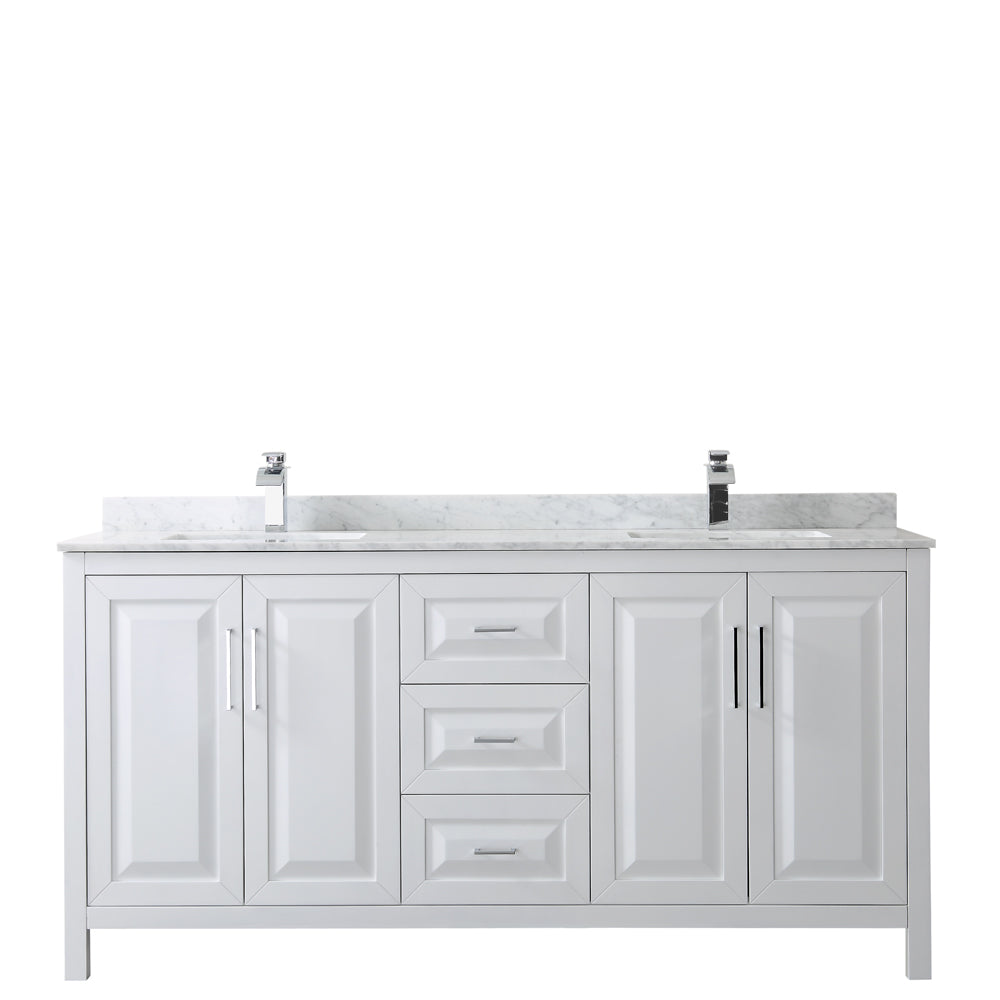 Daria 72" Double Vanity in White, Top, Square Sinks, No Mirror