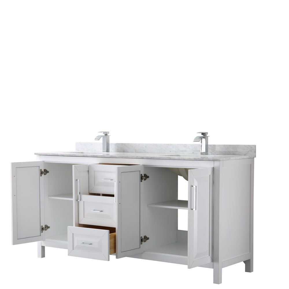 Daria 72" Double Vanity in White, Top, Square Sinks, No Mirror
