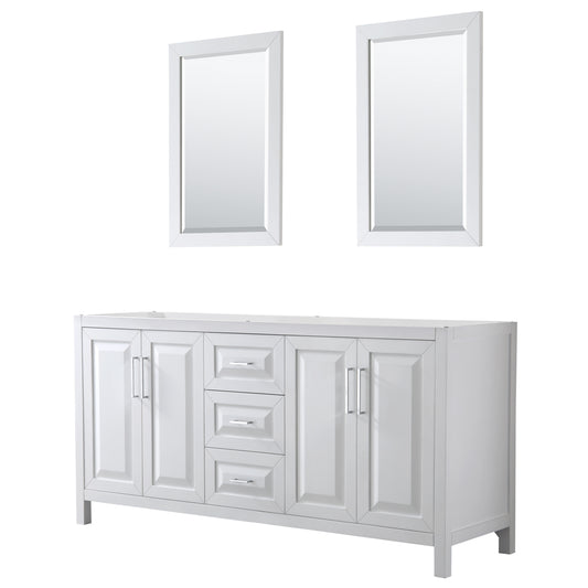 Daria 72" Double Vanity in White, No Top, No Sink, 24" Mirrors
