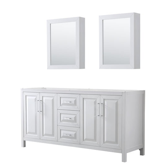 Daria 72 inch Double Bathroom Vanity in White, No Countertop, No Sink, and Medicine Cabinets