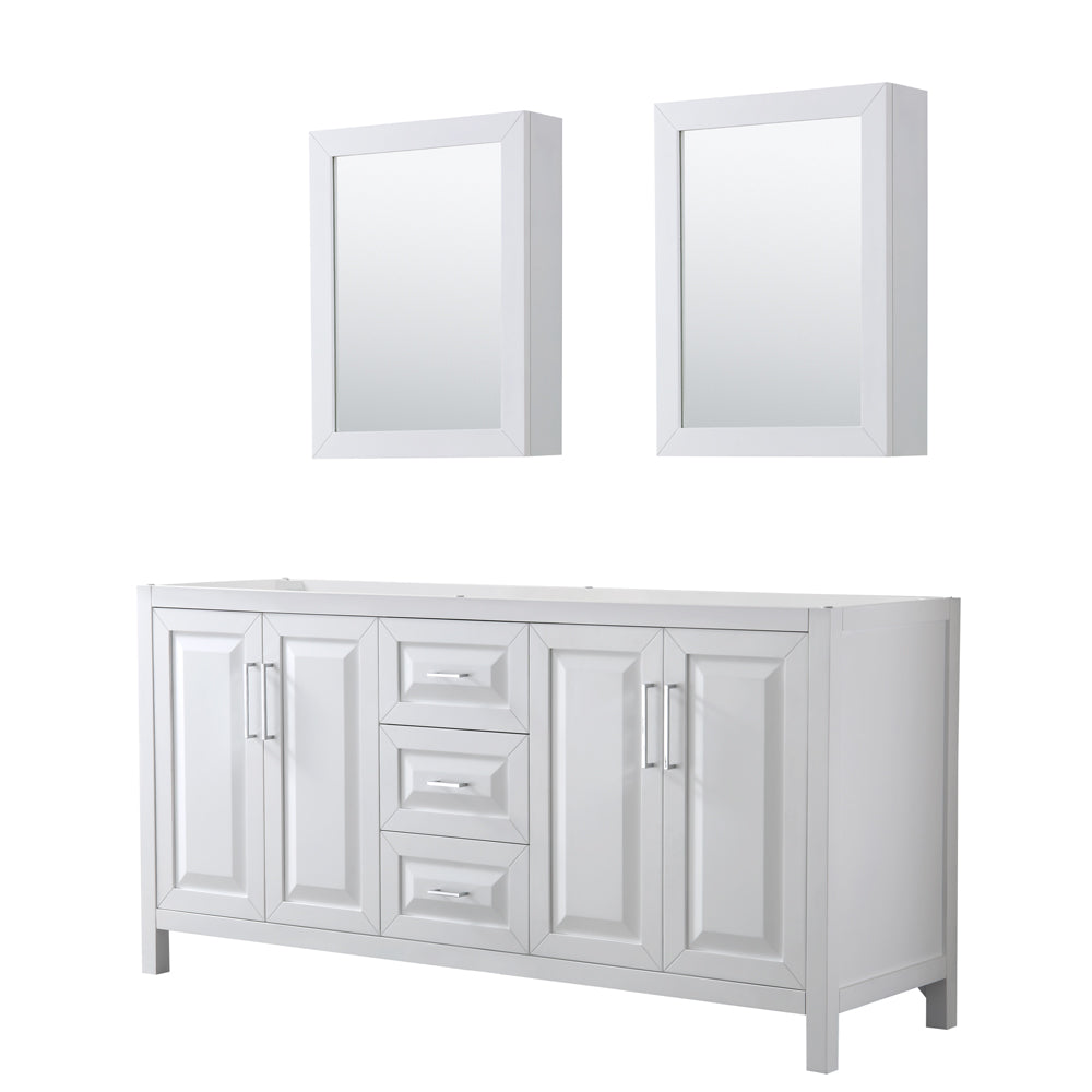 Daria 72" Double Vanity in White, No Top, No Sink, Medicine Cabinets