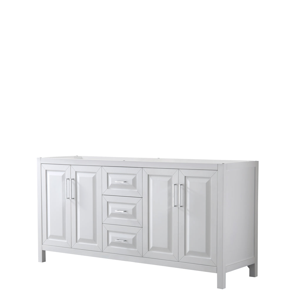 Daria 72 inch Double Bathroom Vanity in White, No Countertop, No Sink, and No Mirror