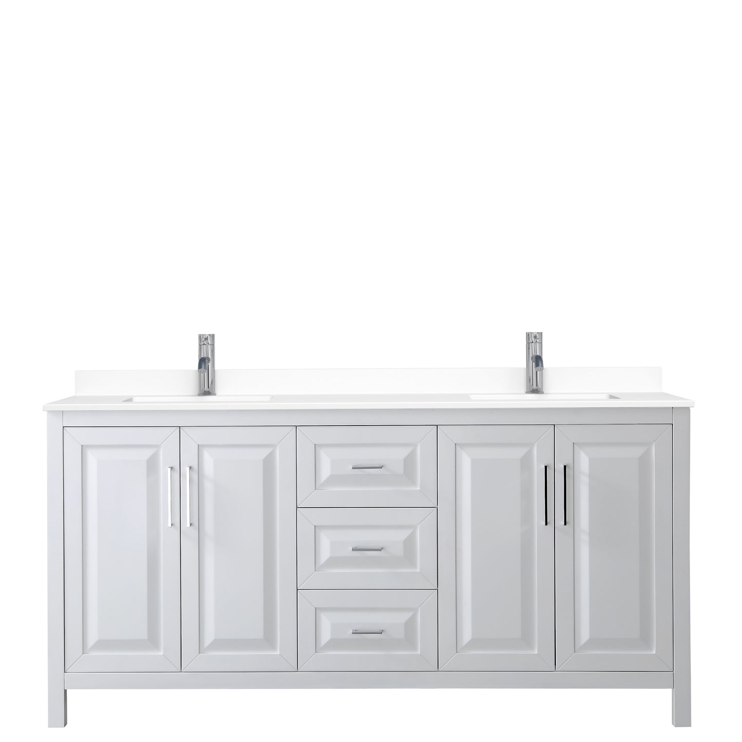 Daria 72" Double Vanity in White, White Cultured Marble Top, Sinks