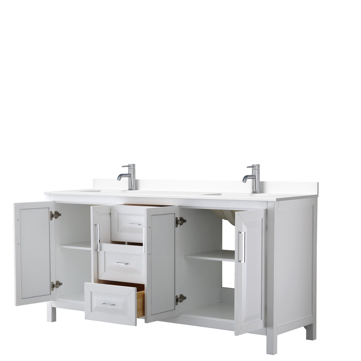 Daria 72" Double Vanity in White, White Cultured Marble Top, Sinks