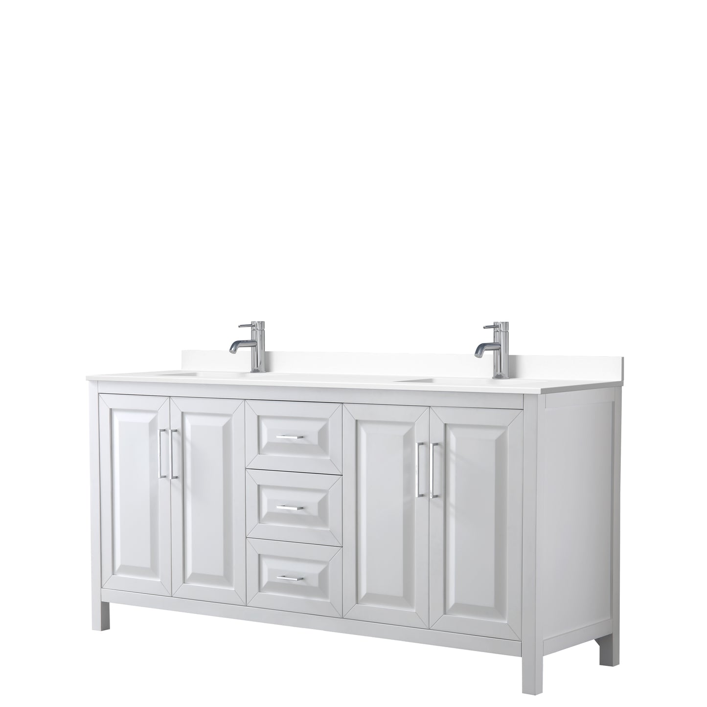Daria 72" Double Vanity in White, White Cultured Marble Top, Sinks