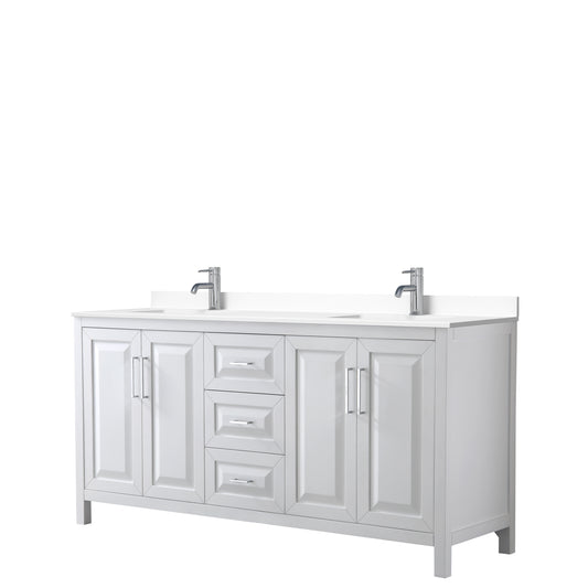 Daria 72" Double Vanity in White, White Cultured Marble Top, Sinks
