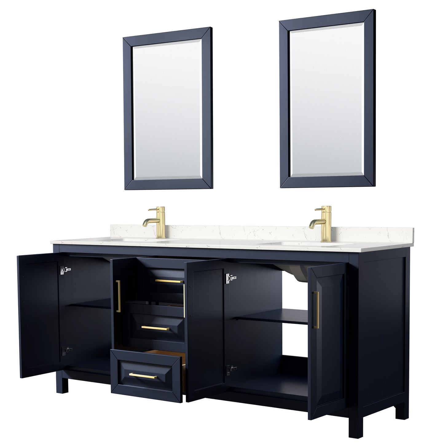 Daria 80" Double Vanity in Dark Blue, Carrara Cultured Marble Top, 24" Mirrors