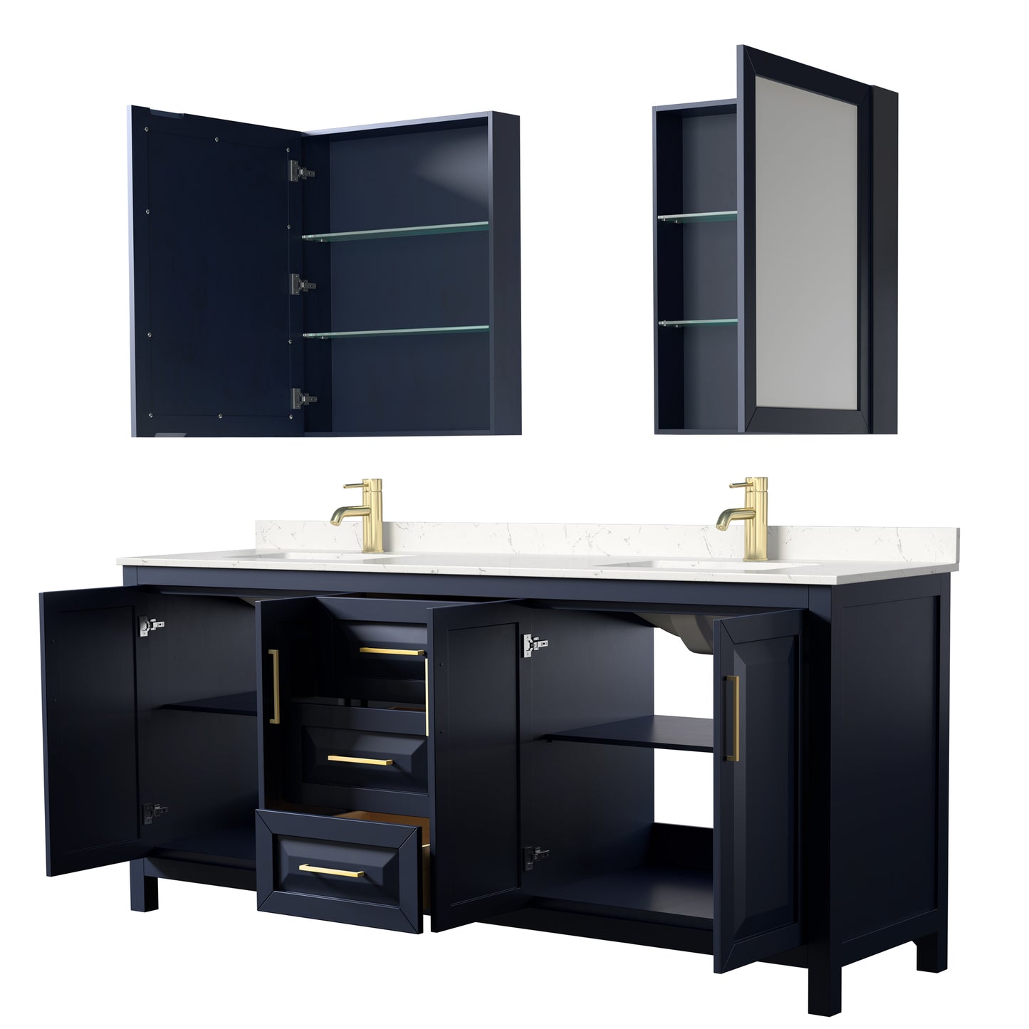 Daria 80" Double Vanity in Blue, Carrara Cultured Marble Top, Medicine Cabinets
