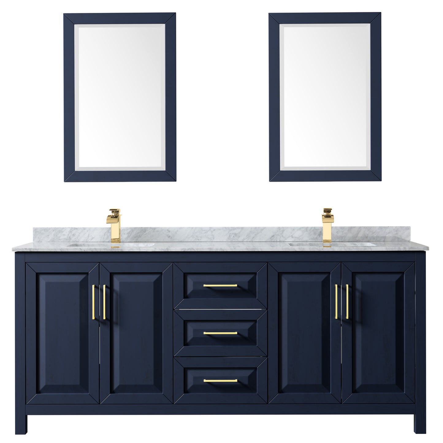 Daria 80" Double Vanity in Dark Blue, Top, Square Sinks, 24" Mirrors