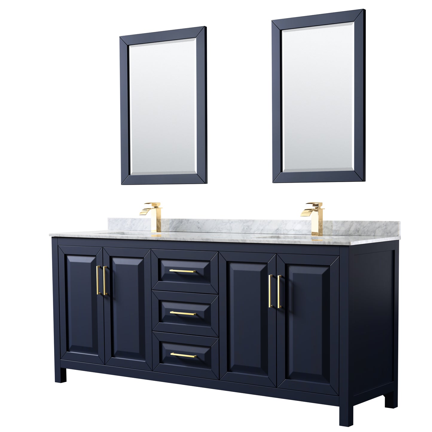 Daria 80" Double Vanity in Dark Blue, Top, Square Sinks, 24" Mirrors