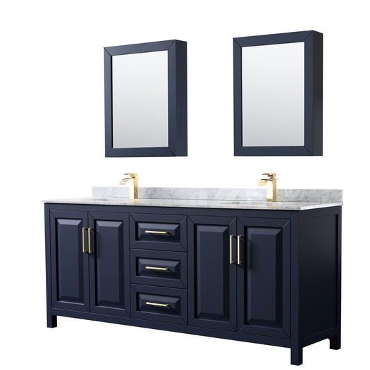 Daria 80" Double Vanity in Dark Blue, Top, Square Sinks, Medicine Cabinets