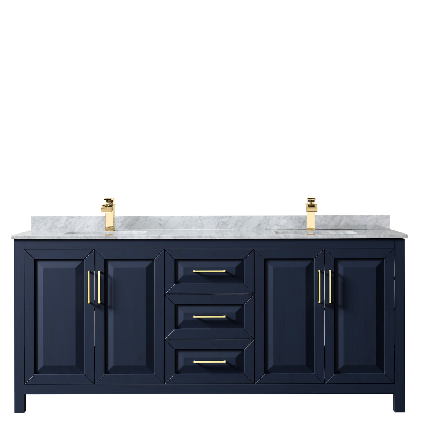 Daria 80" Double Vanity in Dark Blue, Top, Square Sinks, No Mirror