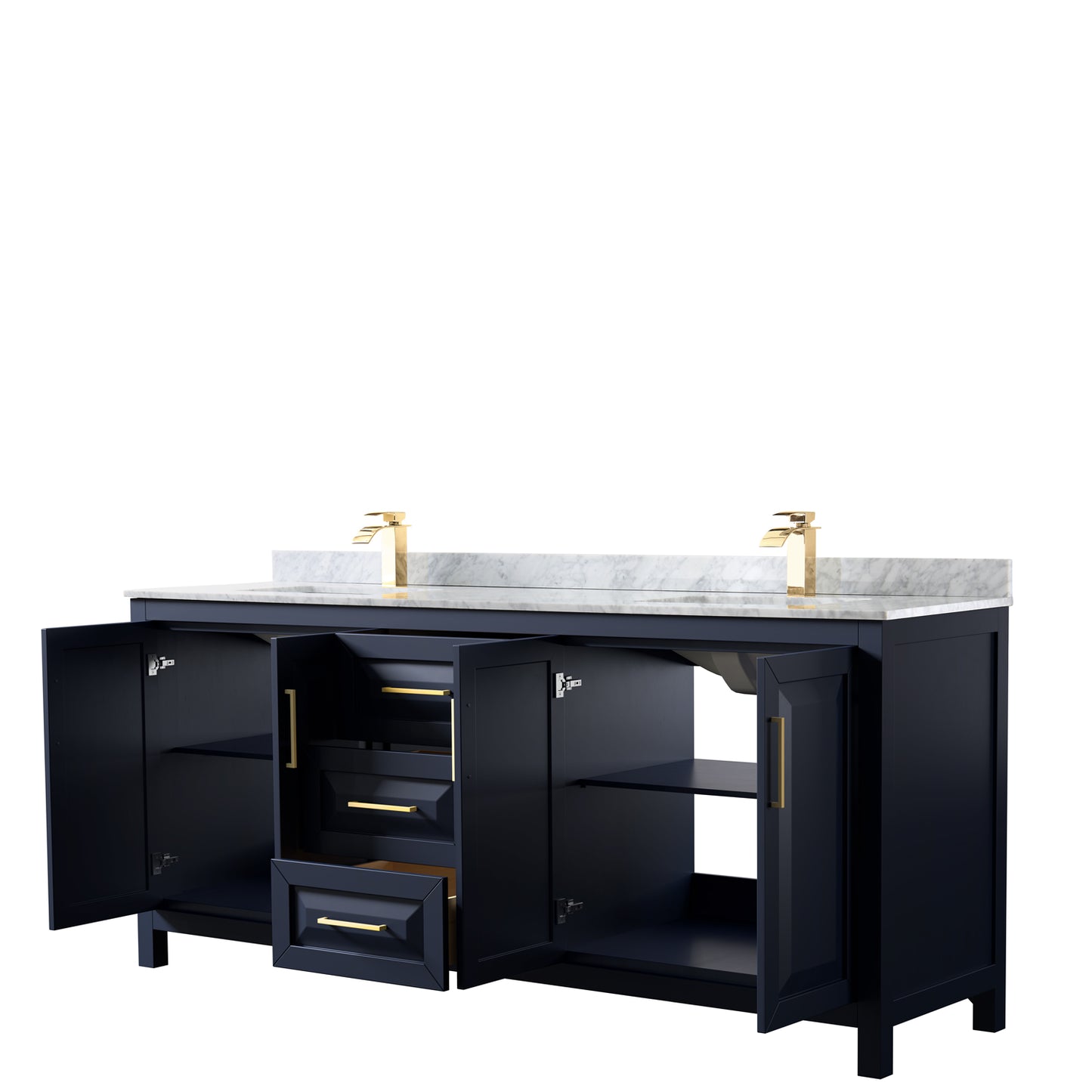 Daria 80" Double Vanity in Dark Blue, Top, Square Sinks, No Mirror