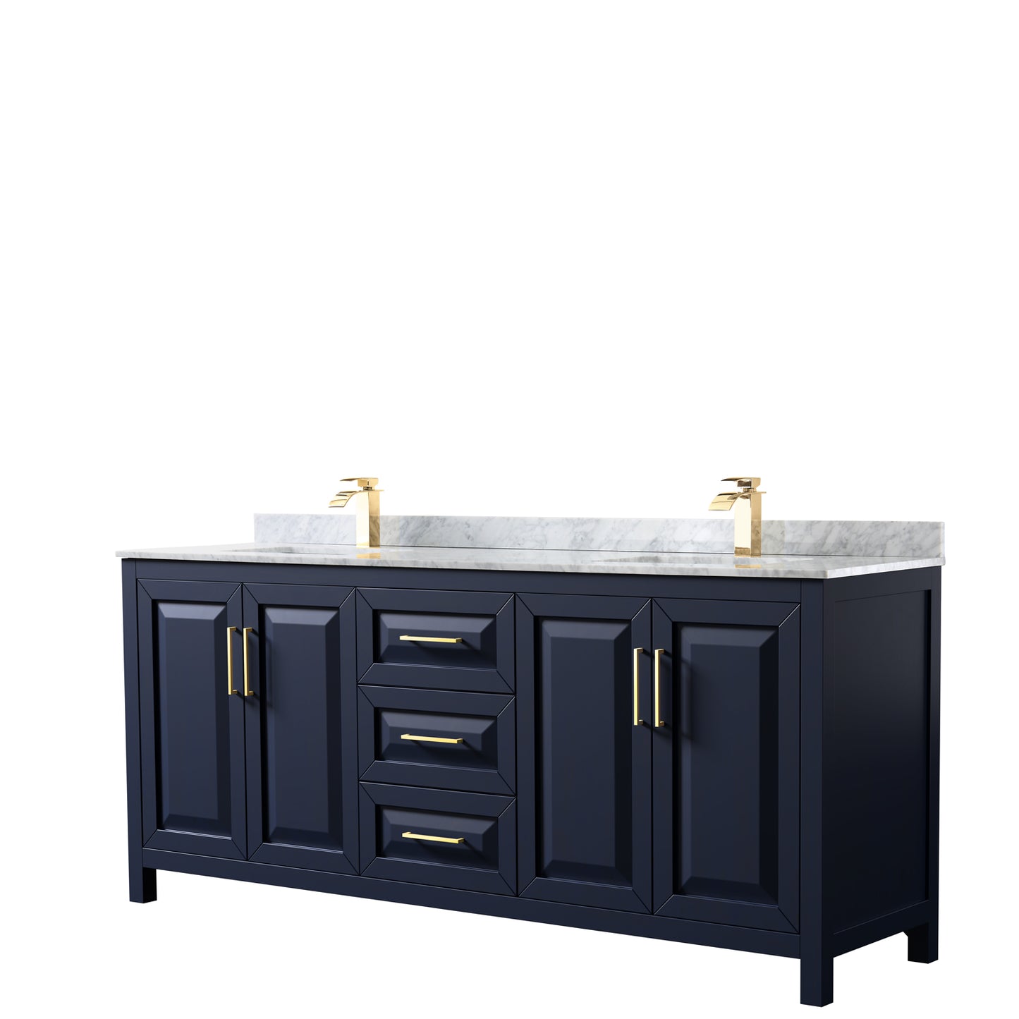 Daria 80" Double Vanity in Dark Blue, Top, Square Sinks, No Mirror