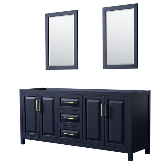 Daria 80" Double Vanity in Dark Blue, No Top, No Sink, 24" Mirrors