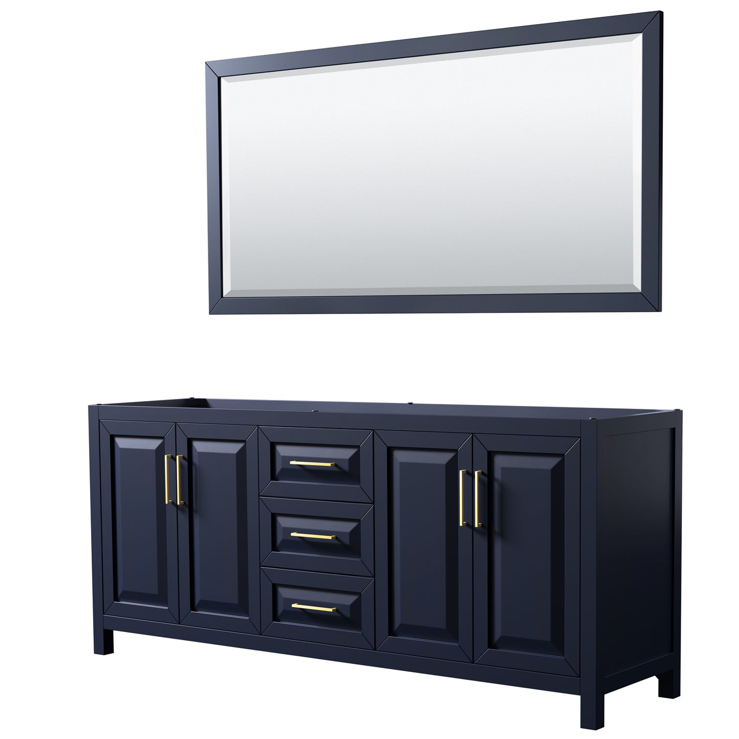 Daria 80" Double Vanity in Dark Blue, No Top, No Sink, 70" Mirror
