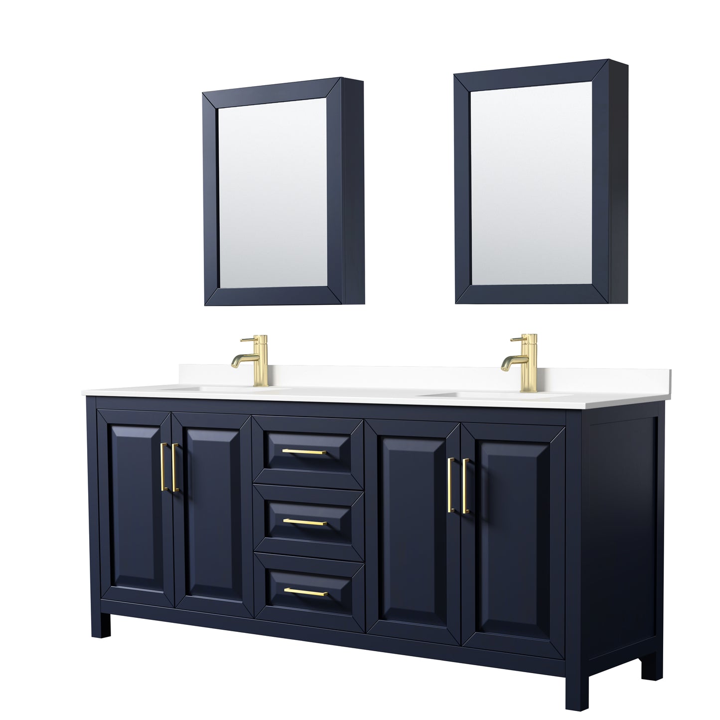 Daria 80" Double Vanity in Blue, White Cultured Marble Top, Medicine Cabinets