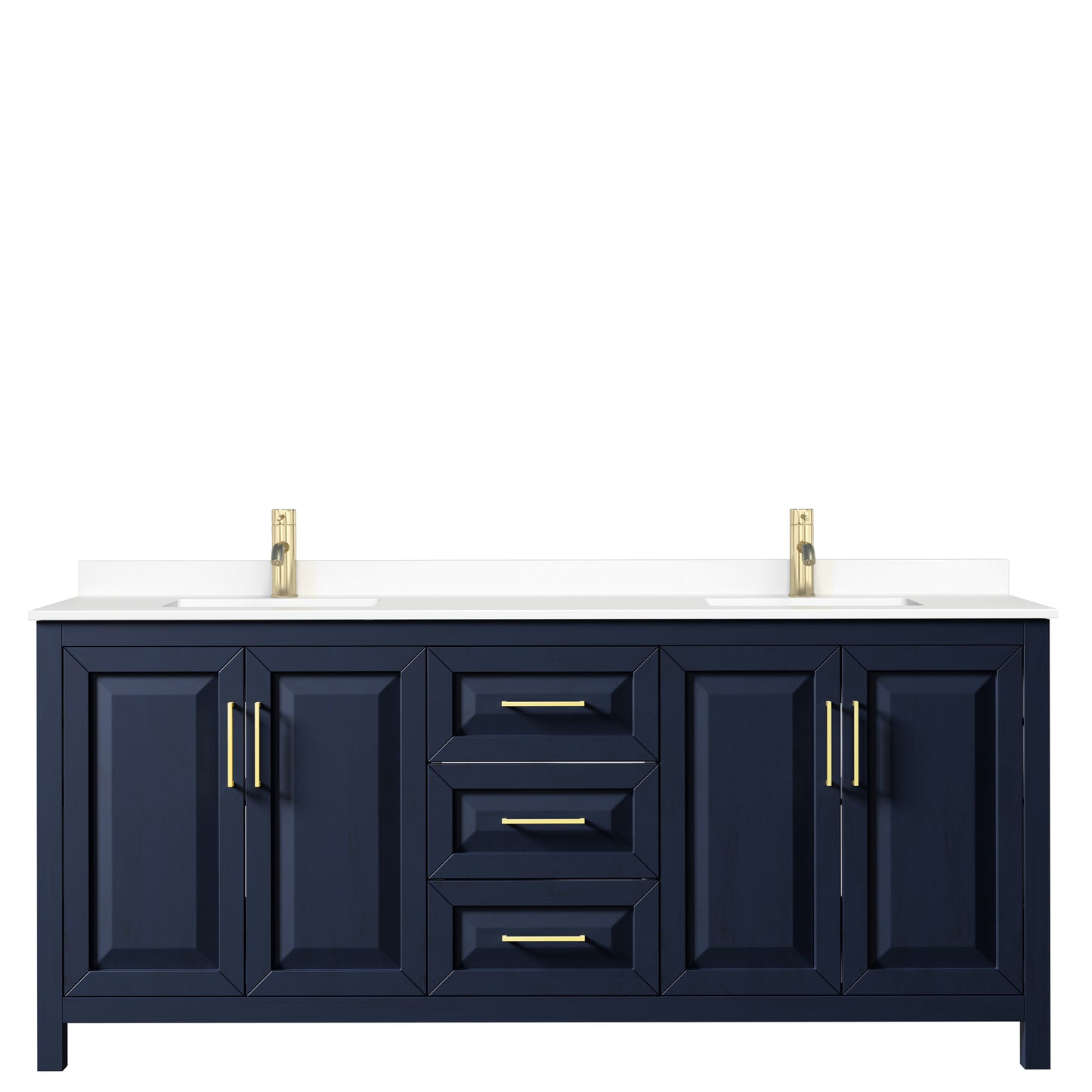 Daria 80" Double Vanity in Dark Blue, White Cultured Marble Top, Sinks