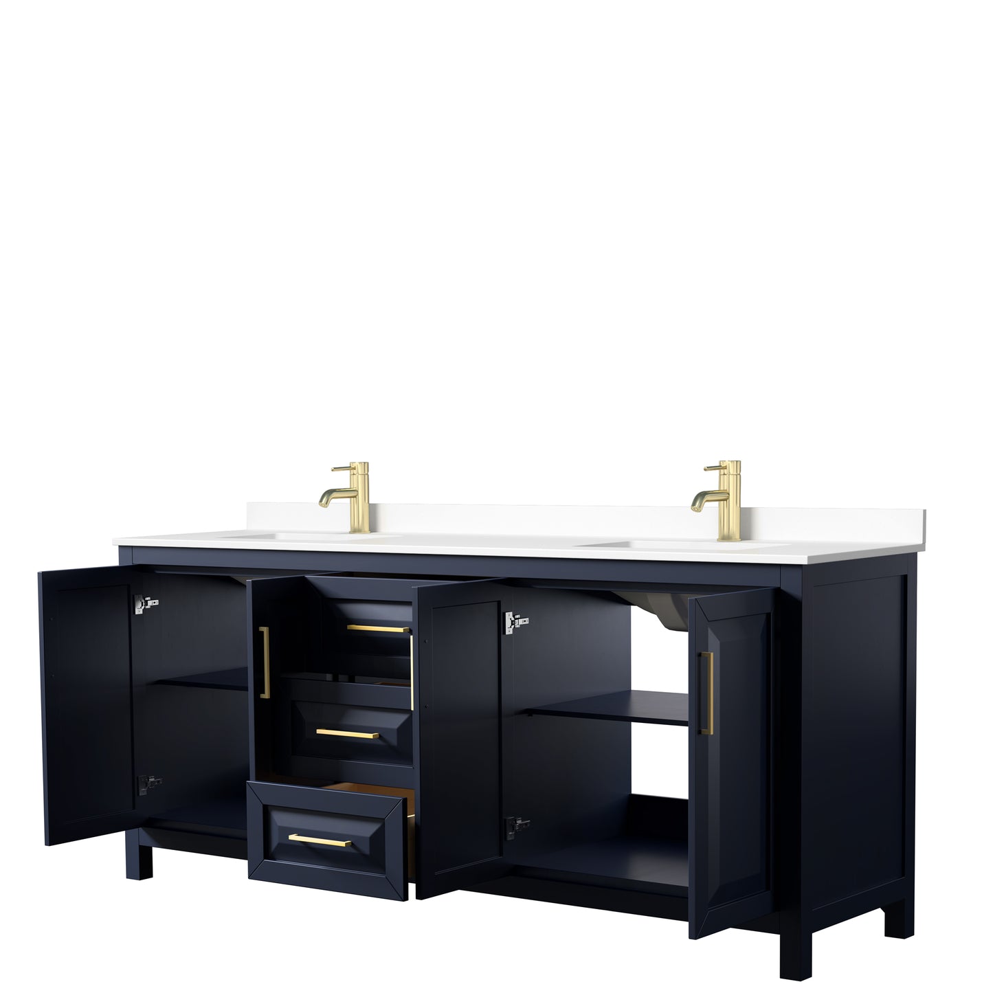 Daria 80" Double Vanity in Dark Blue, White Cultured Marble Top, Sinks