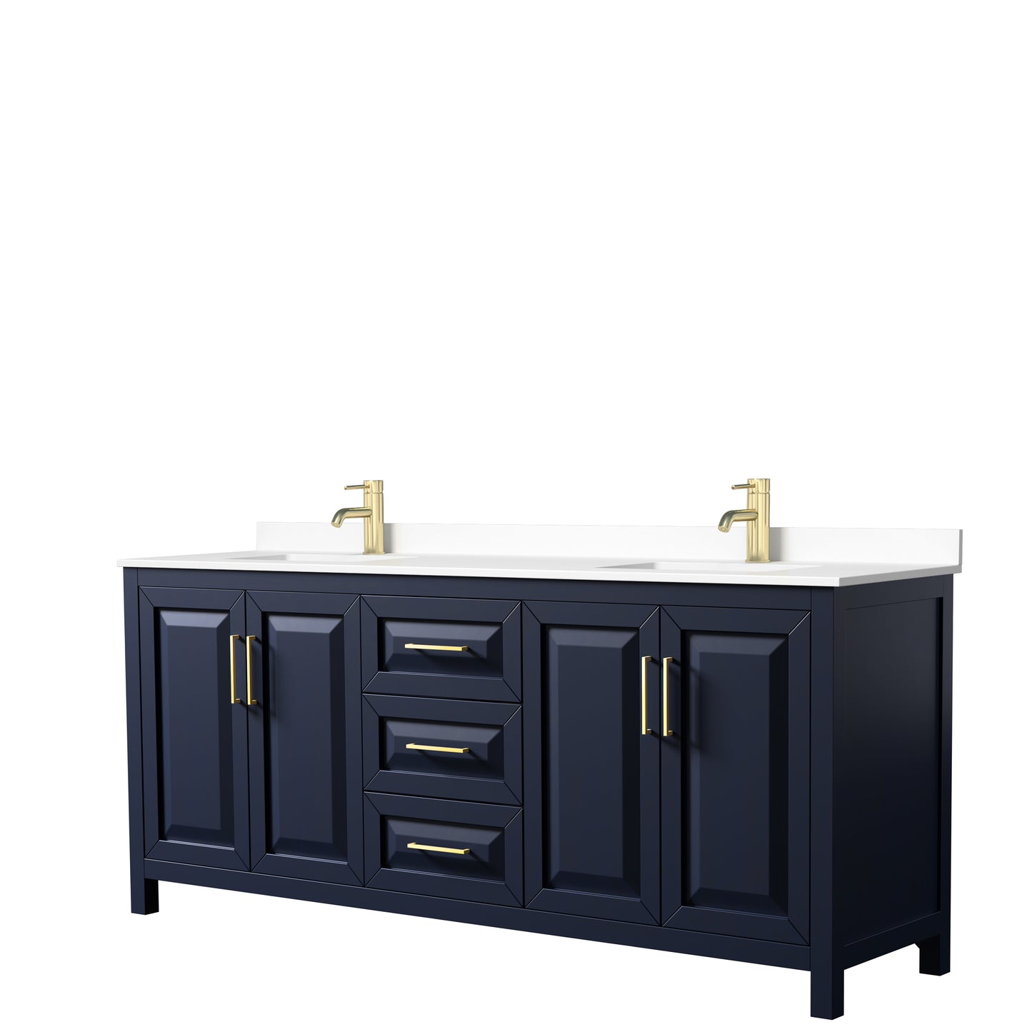 Daria 80" Double Vanity in Dark Blue, White Cultured Marble Top, Sinks
