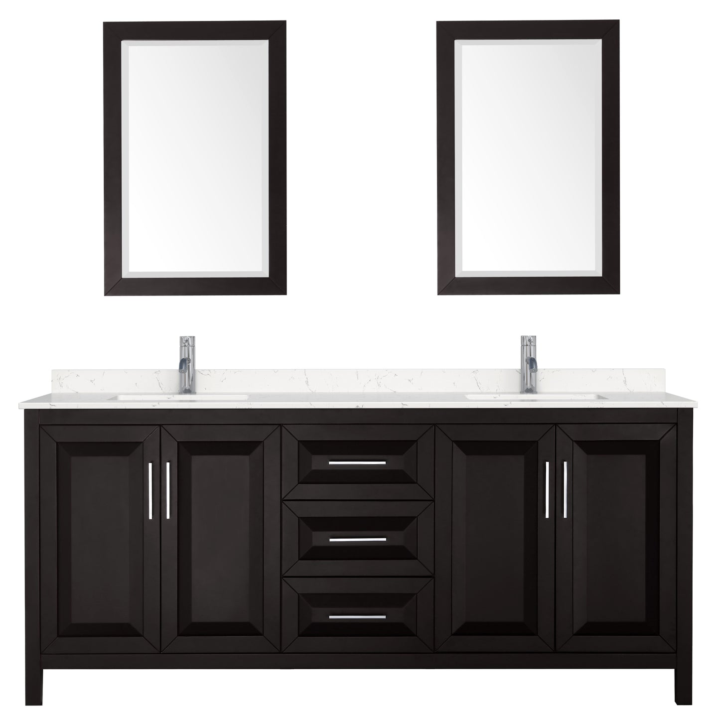 Daria 80" Double Vanity in Espresso, Carrara Cultured Marble Top, 24" Mirrors