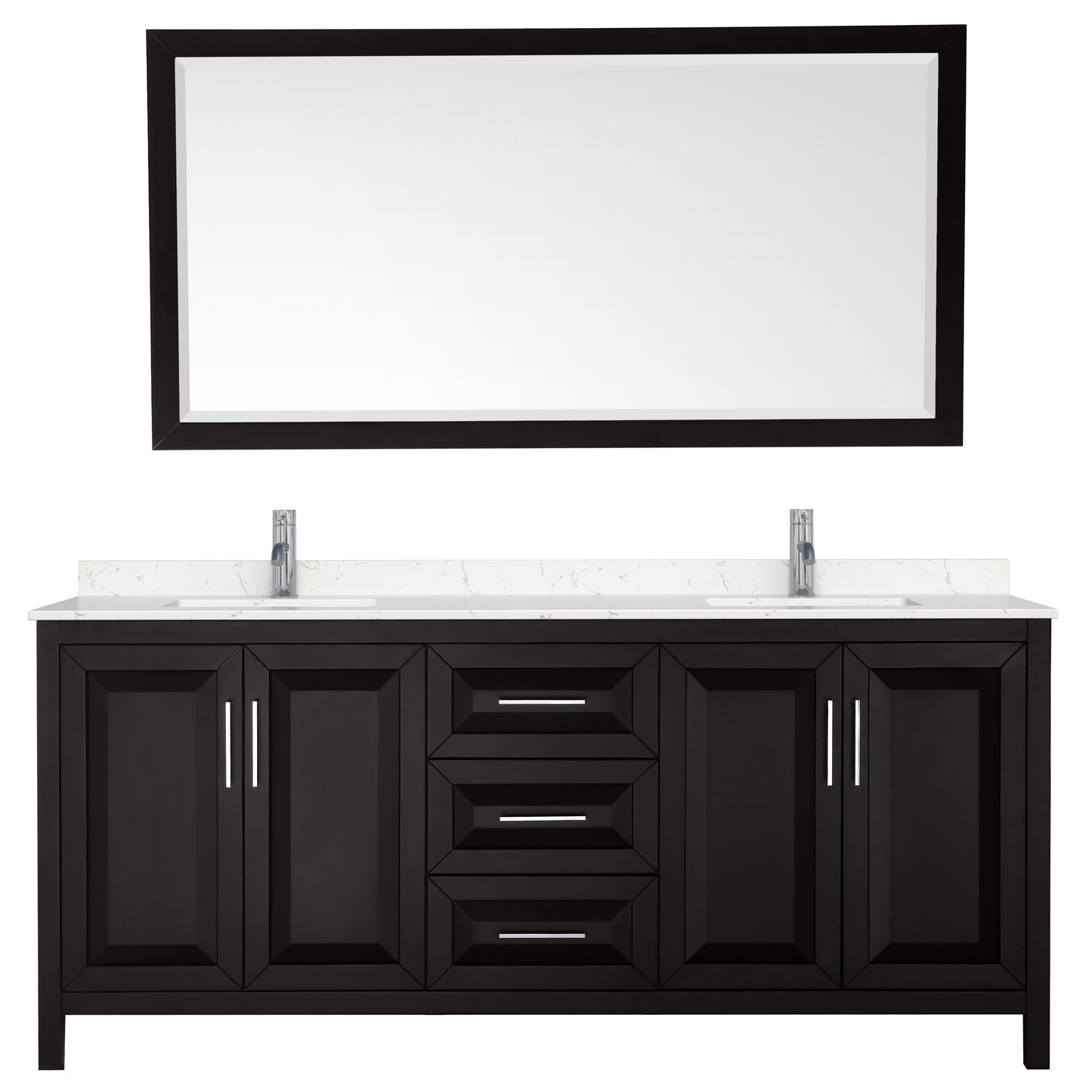 Daria 80" Double Vanity in Espresso, Carrara Cultured Marble Top, 70" Mirror