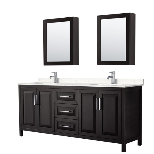 Daria 80" Double Vanity in Espresso, Carrara Marble Top, Medicine Cabinets