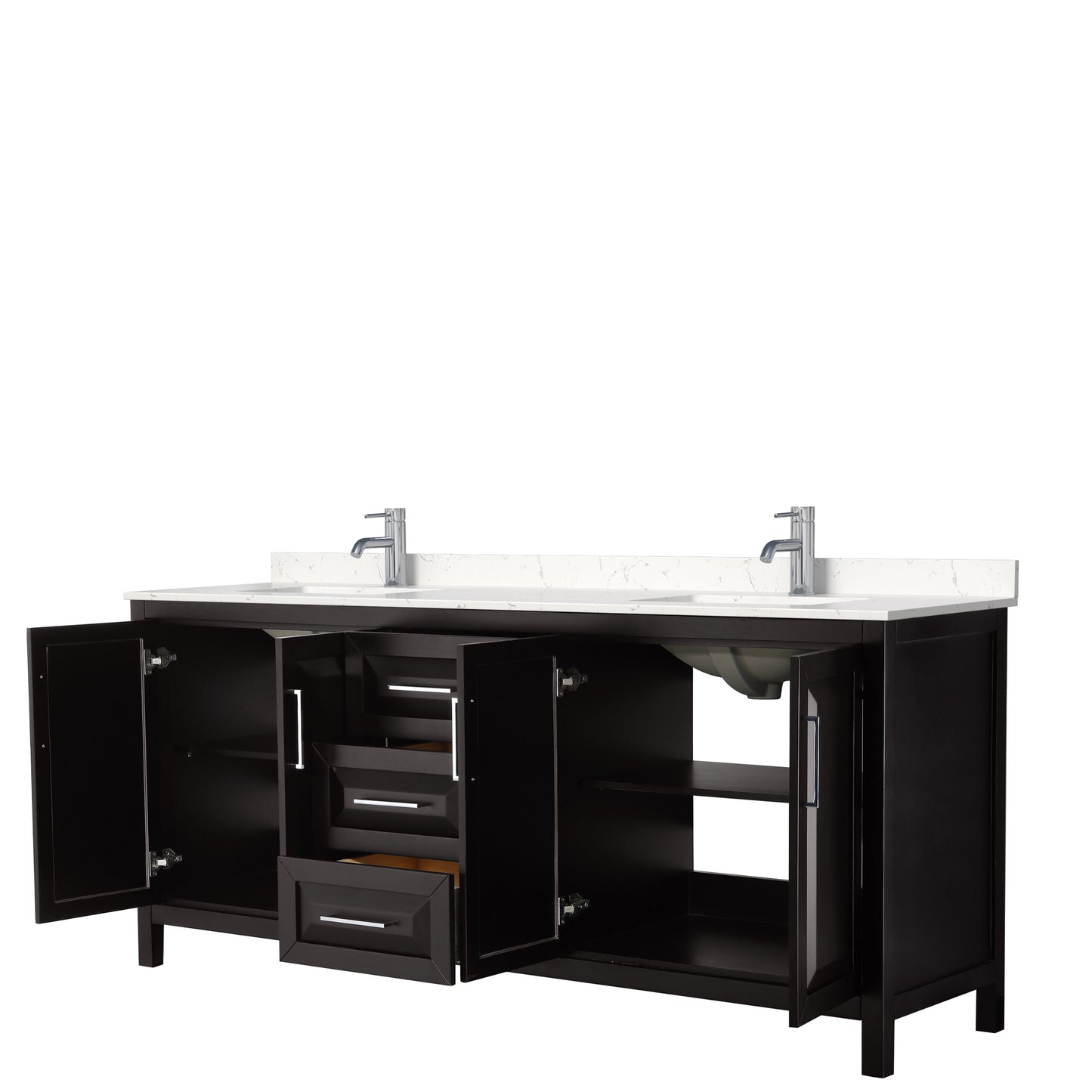 Daria 80" Double Vanity in Dark Espresso, Carrara Cultured Marble Top, Sinks