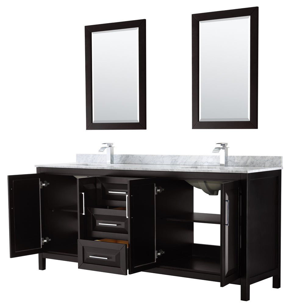 Daria 80" Double Vanity in Dark Espresso, Top, Square Sinks, 24" Mirrors