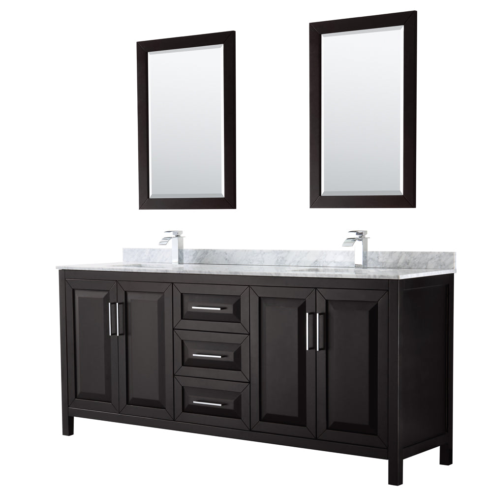 Daria 80" Double Vanity in Dark Espresso, Top, Square Sinks, 24" Mirrors