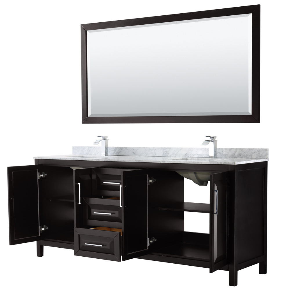 Daria 80" Double Vanity in Dark Espresso, Top, Square Sinks, 70" Mirror