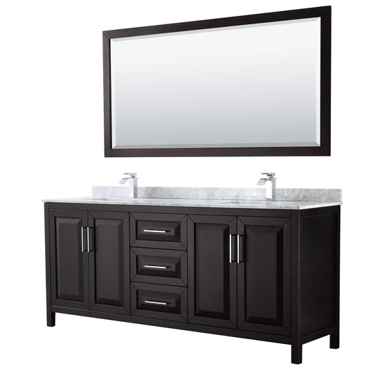 Daria 80" Double Vanity in Dark Espresso, Top, Square Sinks, 70" Mirror