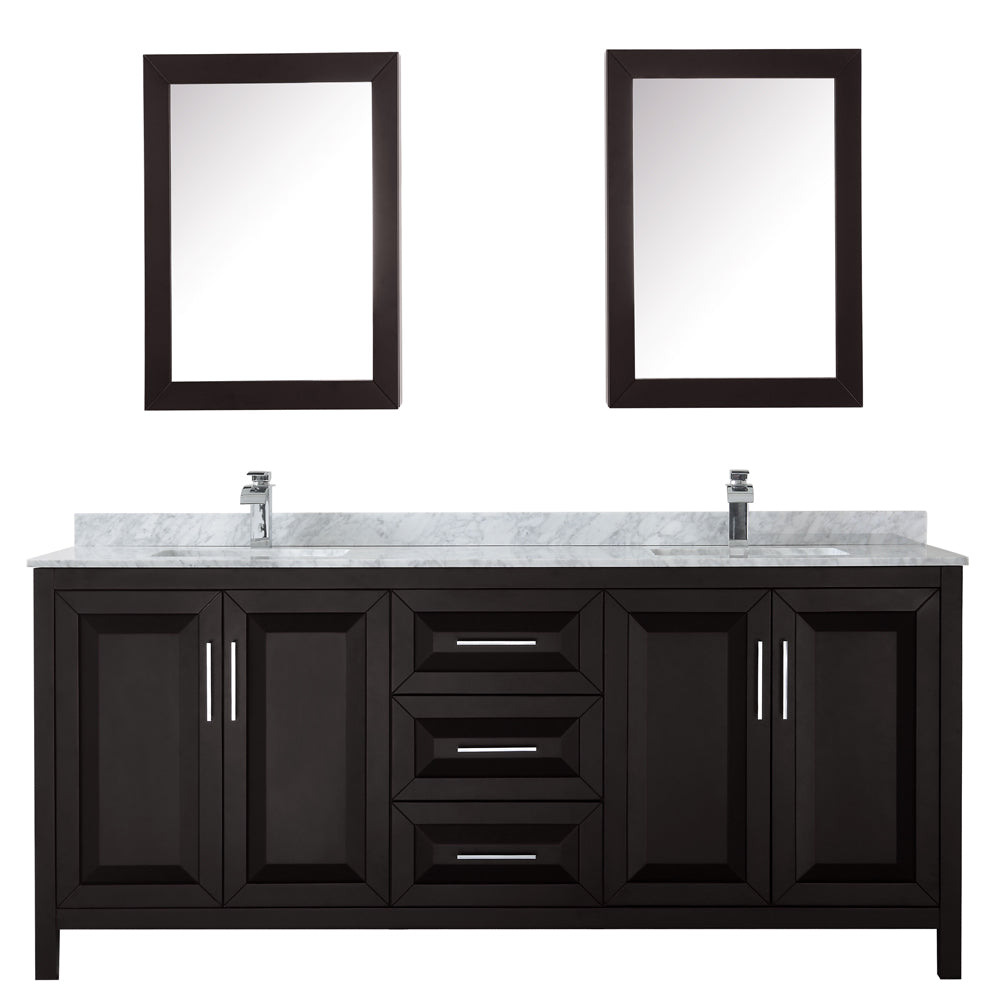 Daria 80" Double Vanity in Dark Espresso, Top, Square Sinks, Medicine Cabinets