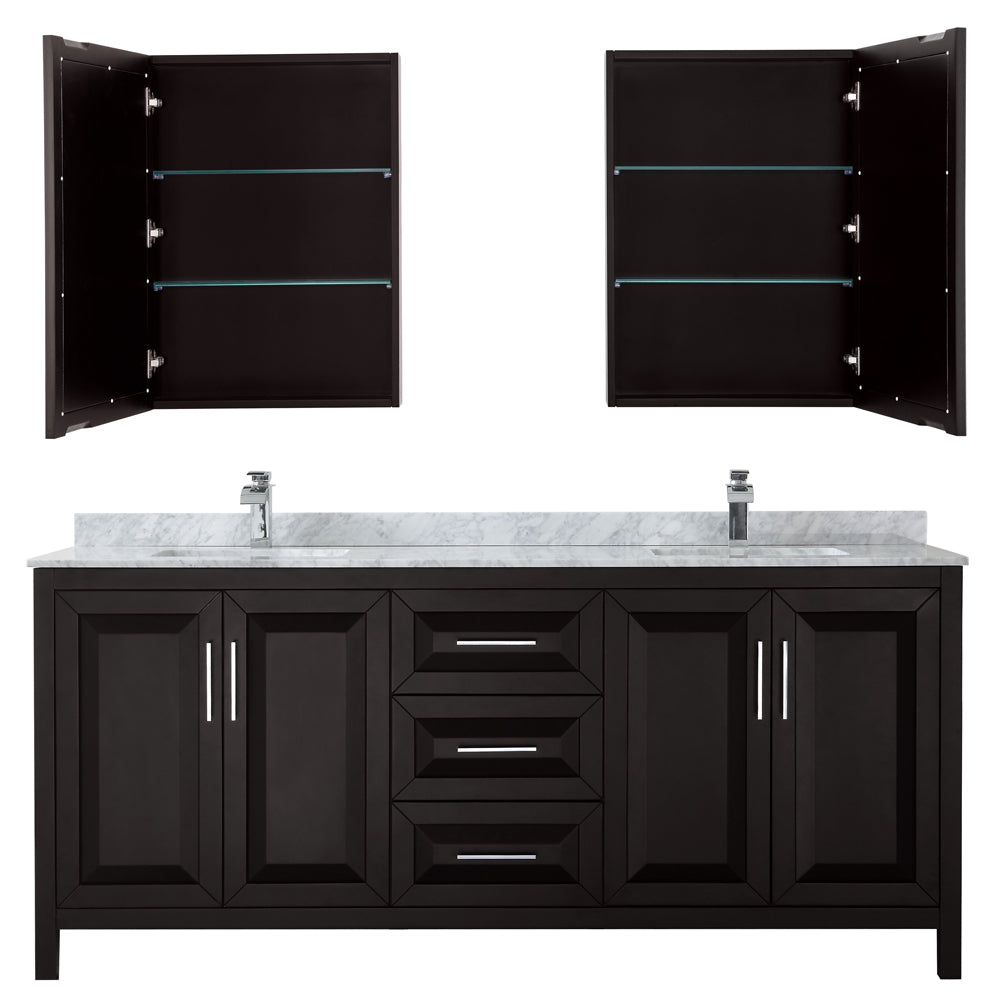 Daria 80" Double Vanity in Dark Espresso, Top, Square Sinks, Medicine Cabinets