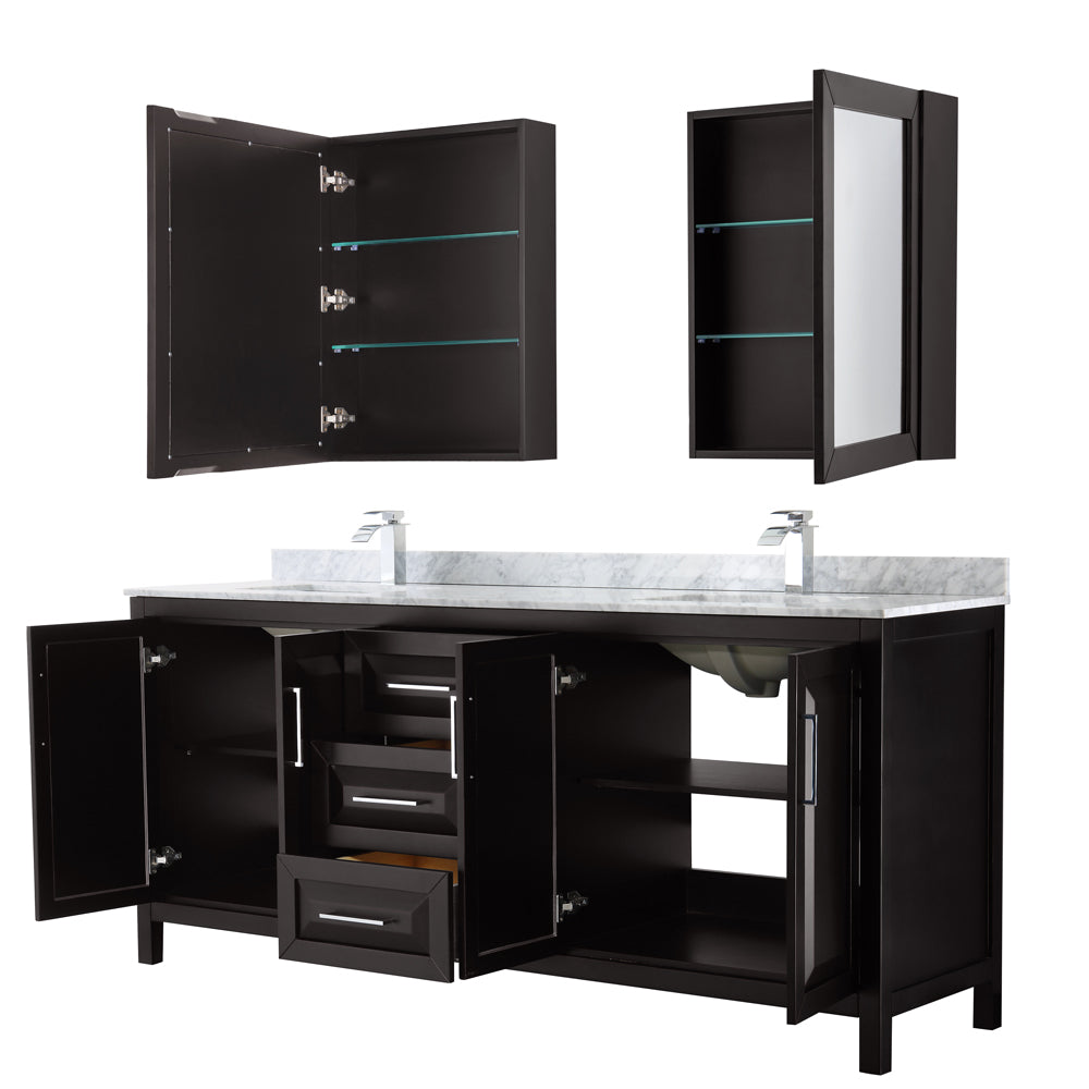 Daria 80" Double Vanity in Dark Espresso, Top, Square Sinks, Medicine Cabinets