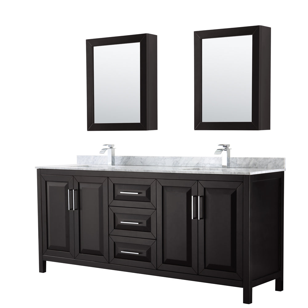 Daria 80" Double Vanity in Dark Espresso, Top, Square Sinks, Medicine Cabinets