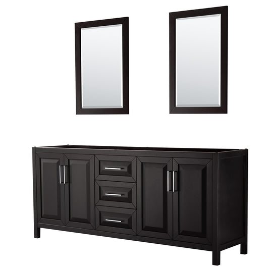 Daria 80 inch Double Bathroom Vanity in Dark Espresso, No Countertop, No Sink, and 24 inch Mirrors