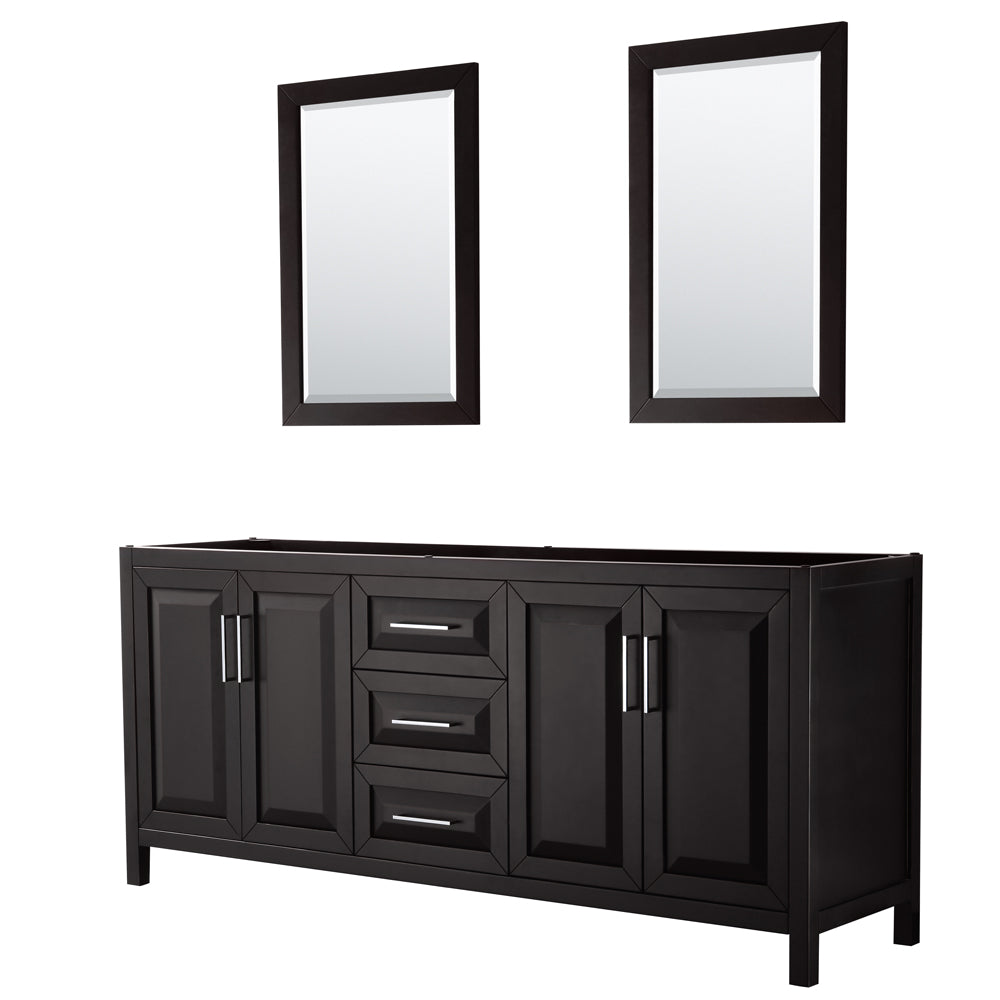 Daria 80" Double Vanity in Dark Espresso, No Top, No Sink, 24" Mirrors