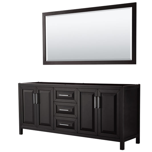 Daria 80 inch Double Bathroom Vanity in Dark Espresso, No Countertop, No Sink, and 70 inch Mirror