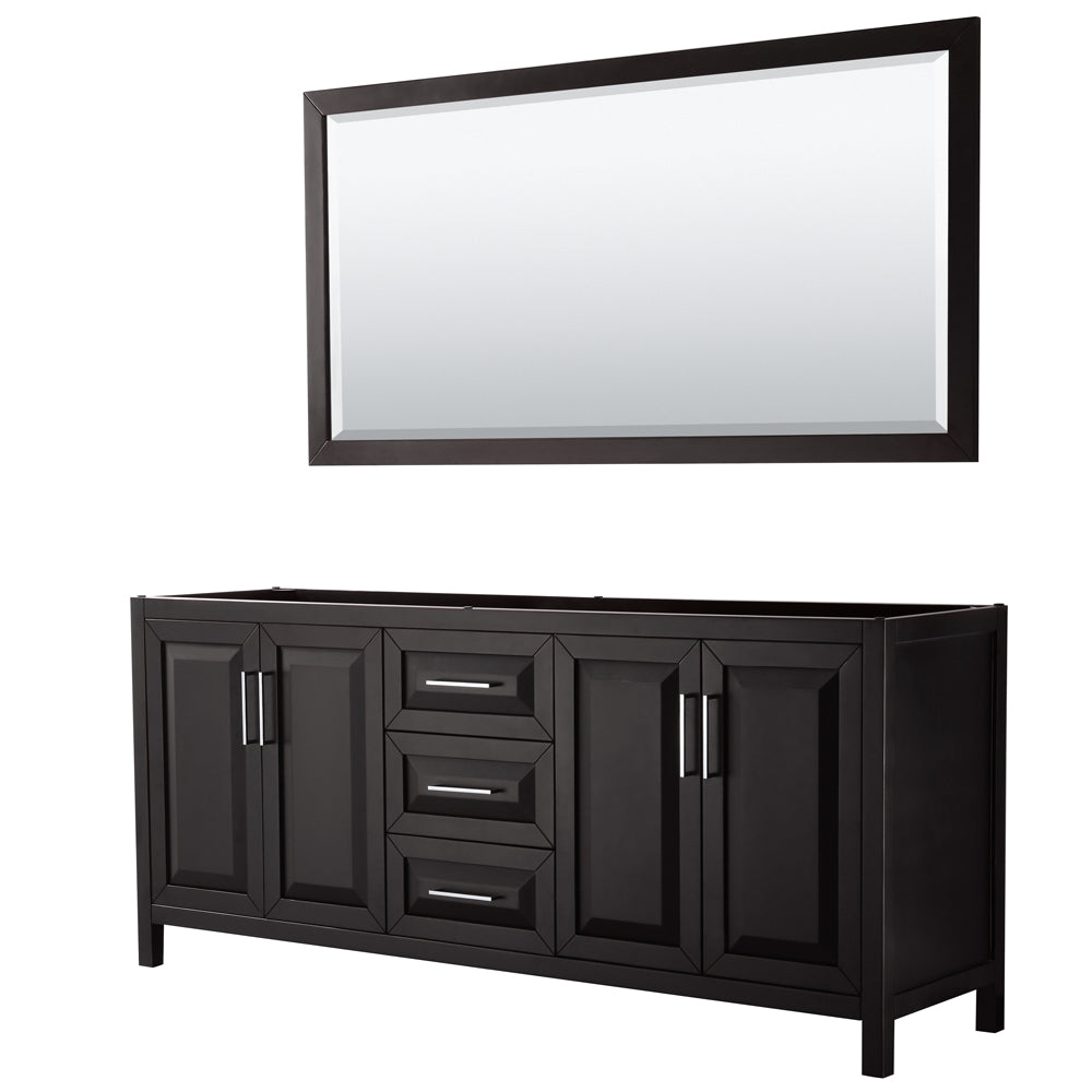 Daria 80" Double Vanity in Dark Espresso, No Top, No Sink, 70" Mirror
