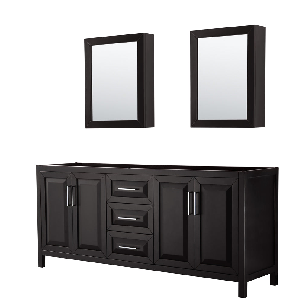 Daria 80 inch Double Bathroom Vanity in Dark Espresso, No Countertop, No Sink, and Medicine Cabinets