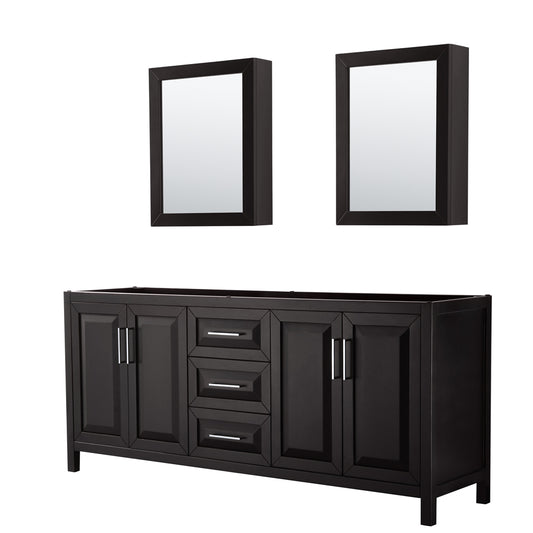 Daria 80" Double Vanity in Dark Espresso, No Top, No Sink, Medicine Cabinets