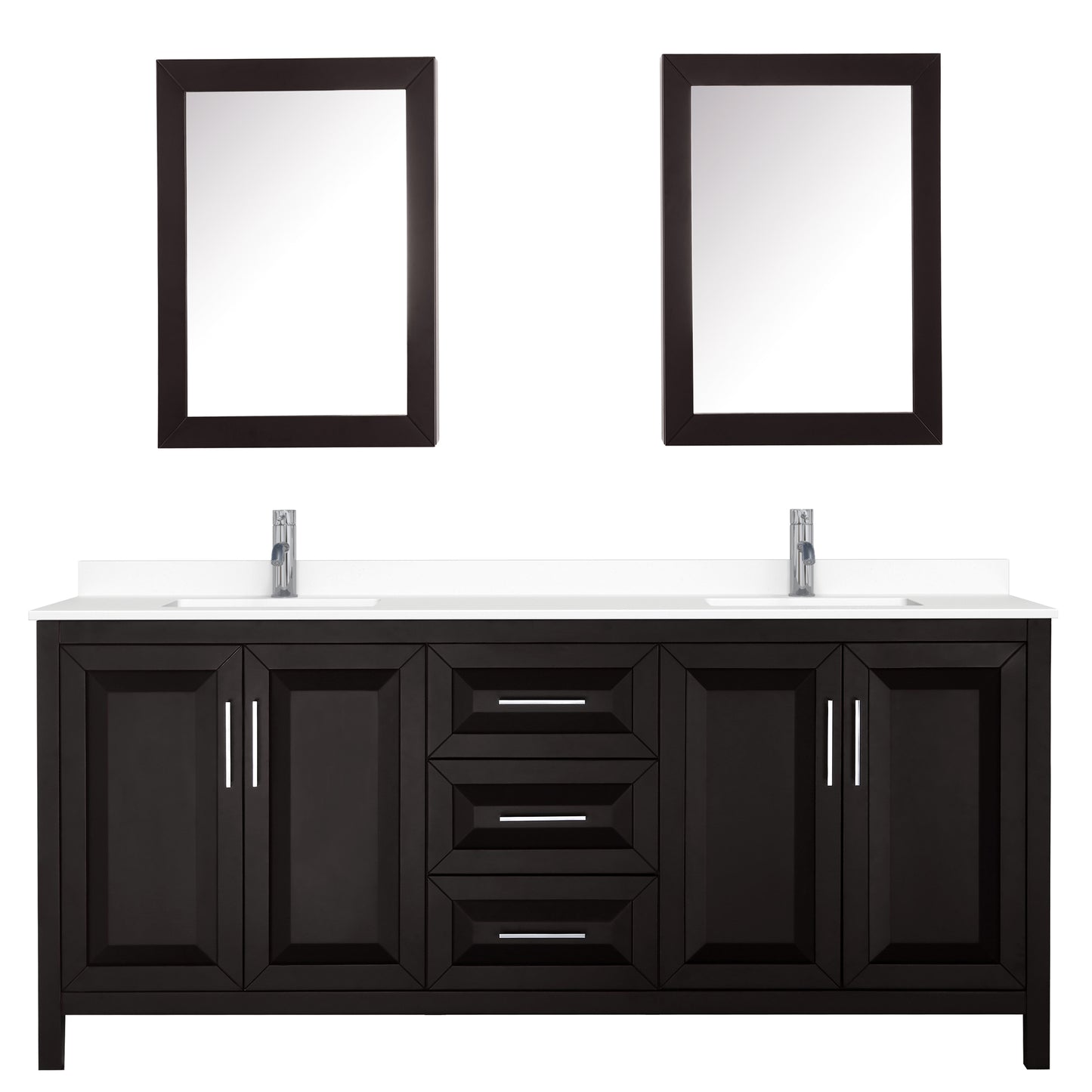 Daria 80" Espresso Double Vanity, White Cultured Marble Top, Medicine Cabinets