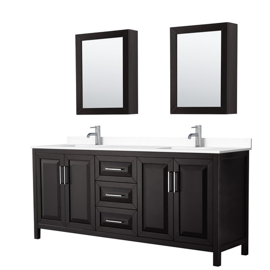 Daria 80" Espresso Double Vanity, White Cultured Marble Top, Medicine Cabinets